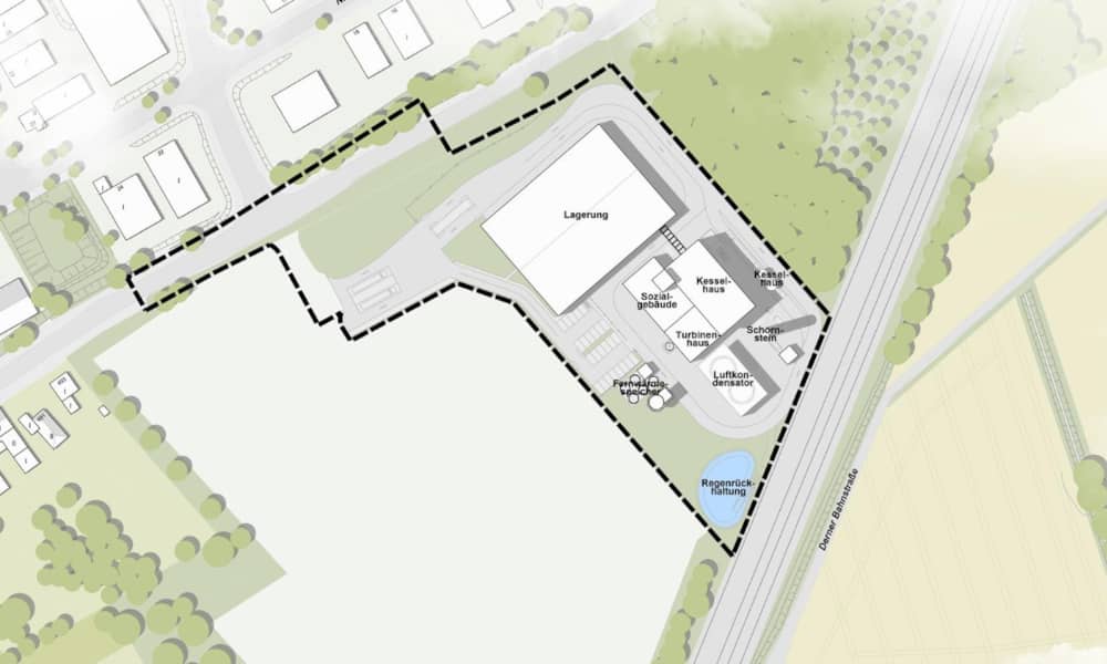 Plan des geplanten Biomasse-Heizkraftwerks in Dortmund-Kirchderne