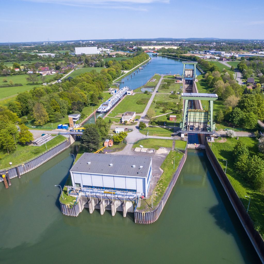 Schleuse in Voerde Friedrichsfeld aus der Vogelperspektive